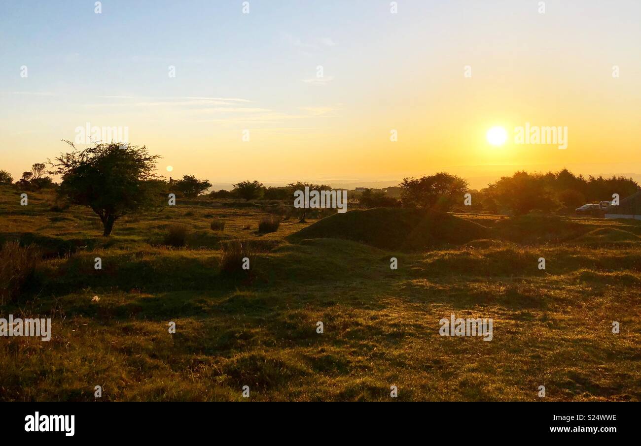 As the sun comes up, dawn over Bodmin Moor. Stock Photo