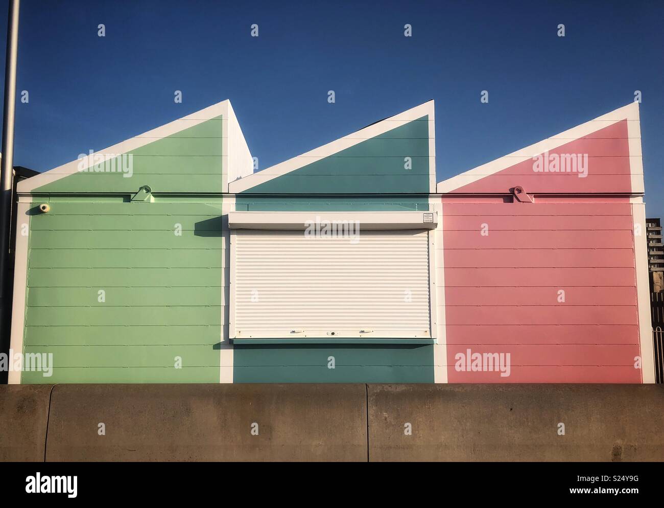 Multicoloured ice cream hut at the beach, New Brighton, Wirral Stock