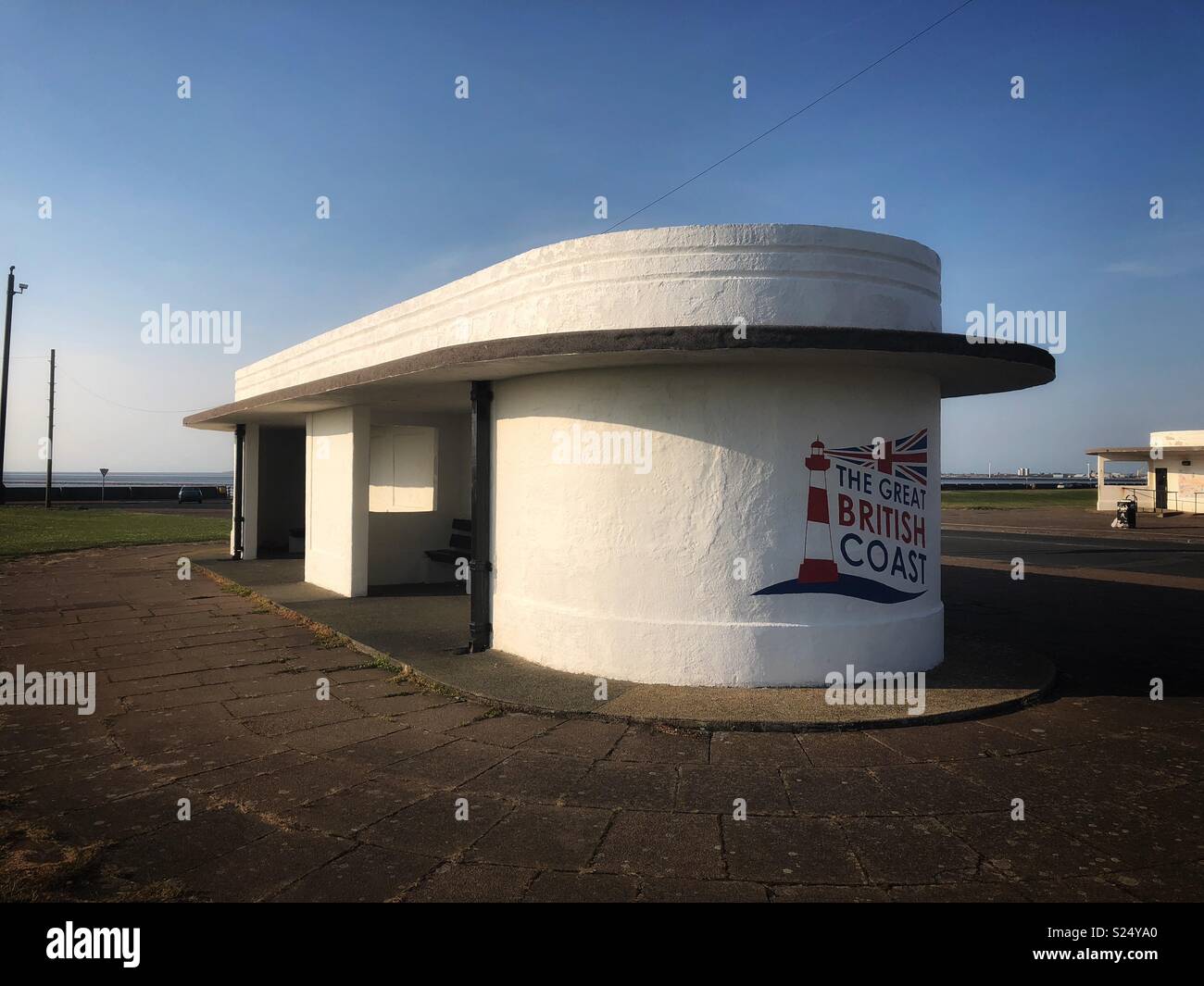 Art Deco promenade shelter, New Brighton, Wirral Stock Photo Alamy