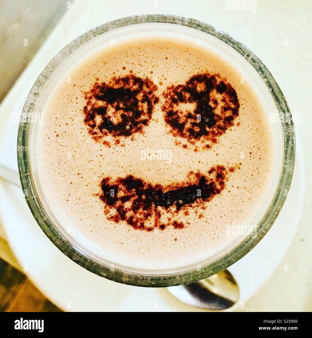 Hot chocolate with smiley face. Stock Photo