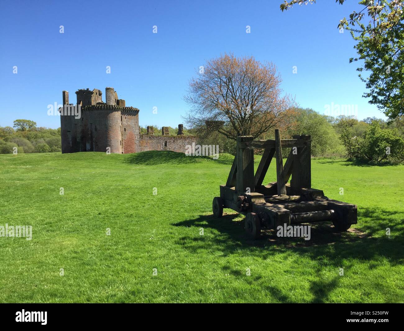 Castle and siege engine Stock Photo