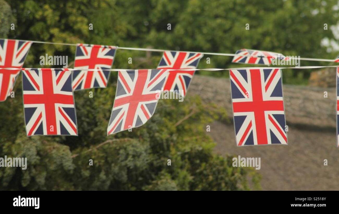 Great British bunting in an English village Stock Photo Alamy