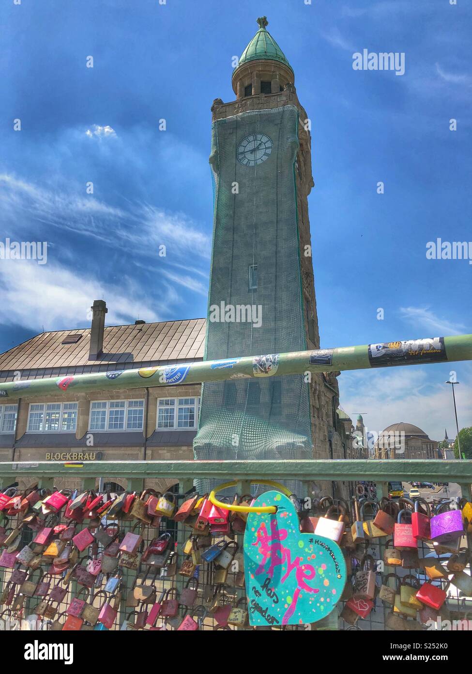 Love locks at Hamburg’s Landungsbrueken at the harbour. - Smartphone Captured Stock Image