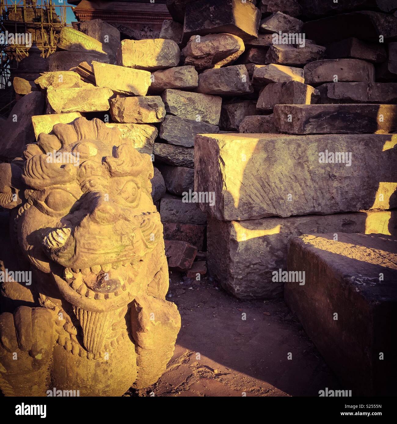 Broken bricks, Durbar Square, Bhaktapur, Nepal - Smartphone Captured Stock Image