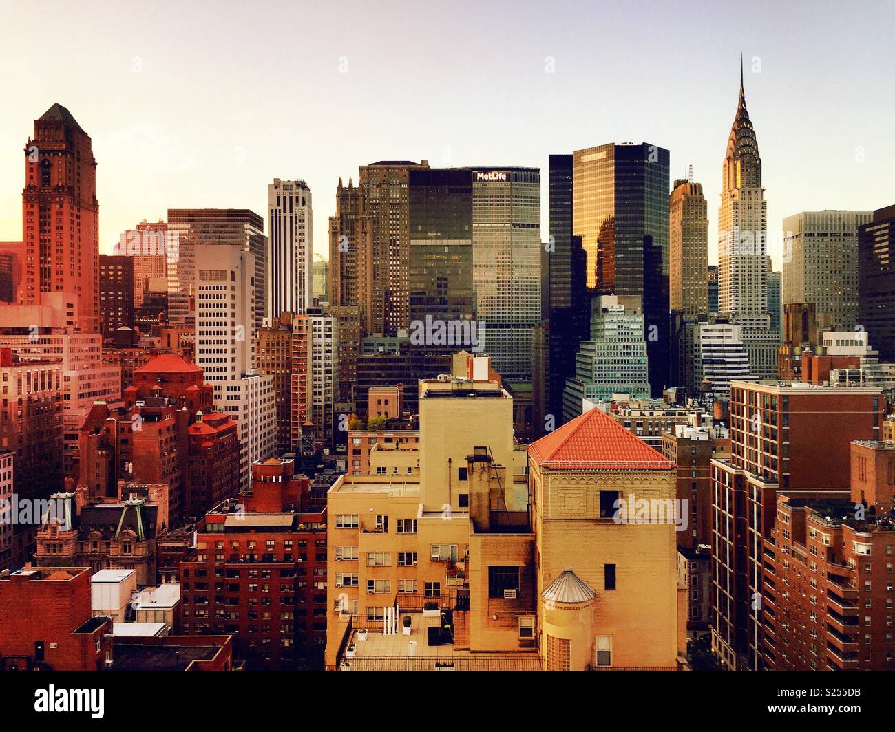 View of midtown Manhattan skyline from high-rise apartment building in Murray Hill, NYC, USA - Smartphone Captured Stock Image