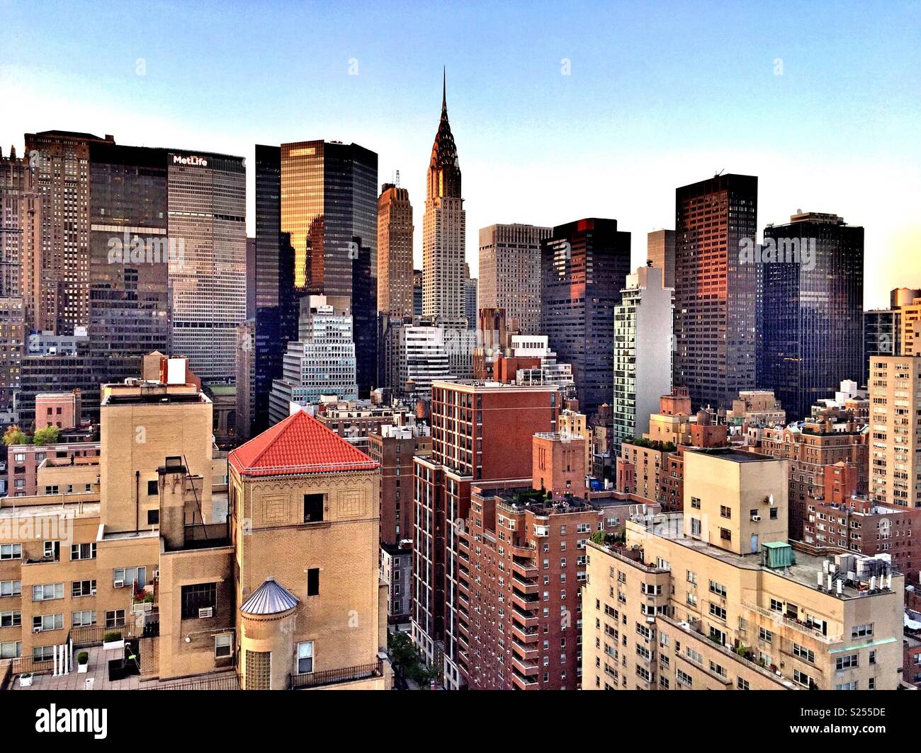 View of midtown Manhattan and the Chrysler building from my high-rise apartment deck in Murray Hill, NYC, USA - Smartphone Captured Stock Image