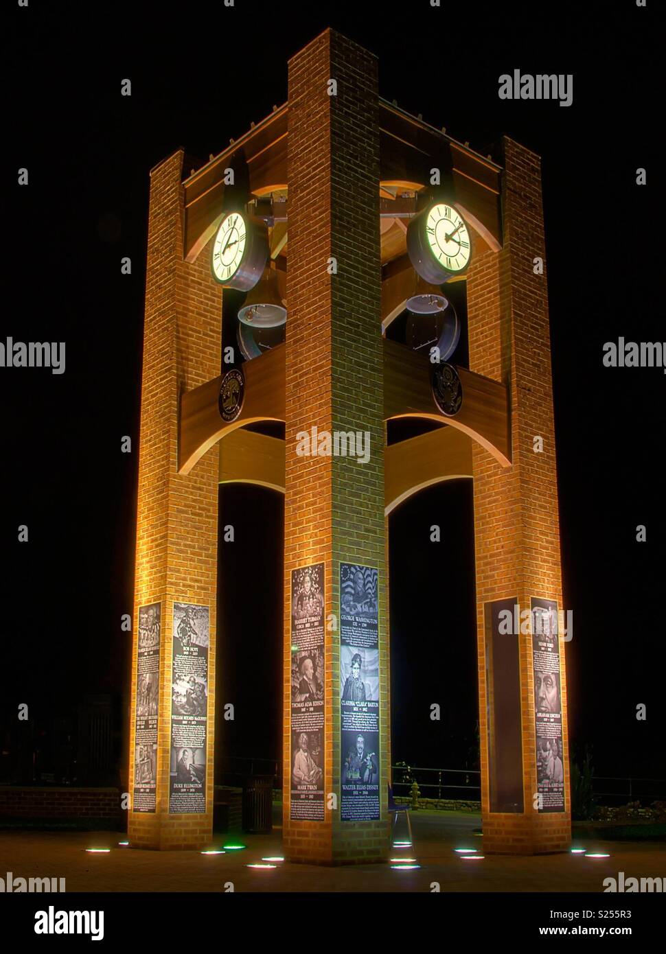Memorial Clock and Bell Tower Blue Ash Civic Park, Ohio - Smartphone Captured Stock Image