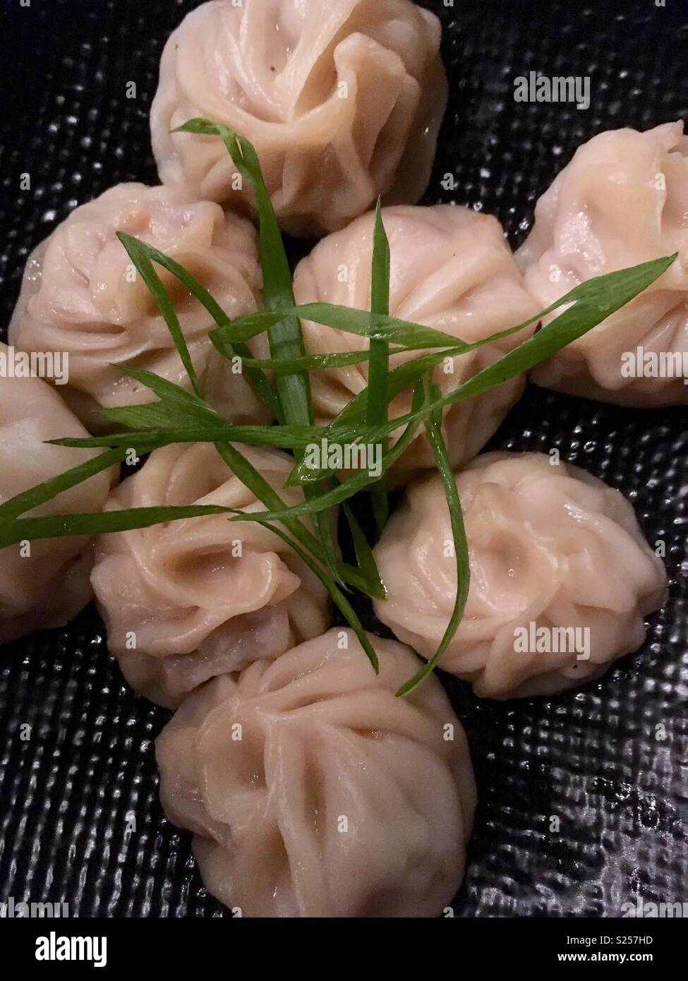 Closeup of Nepalese chicken dumplings called MoMo. - Smartphone Captured Stock Image