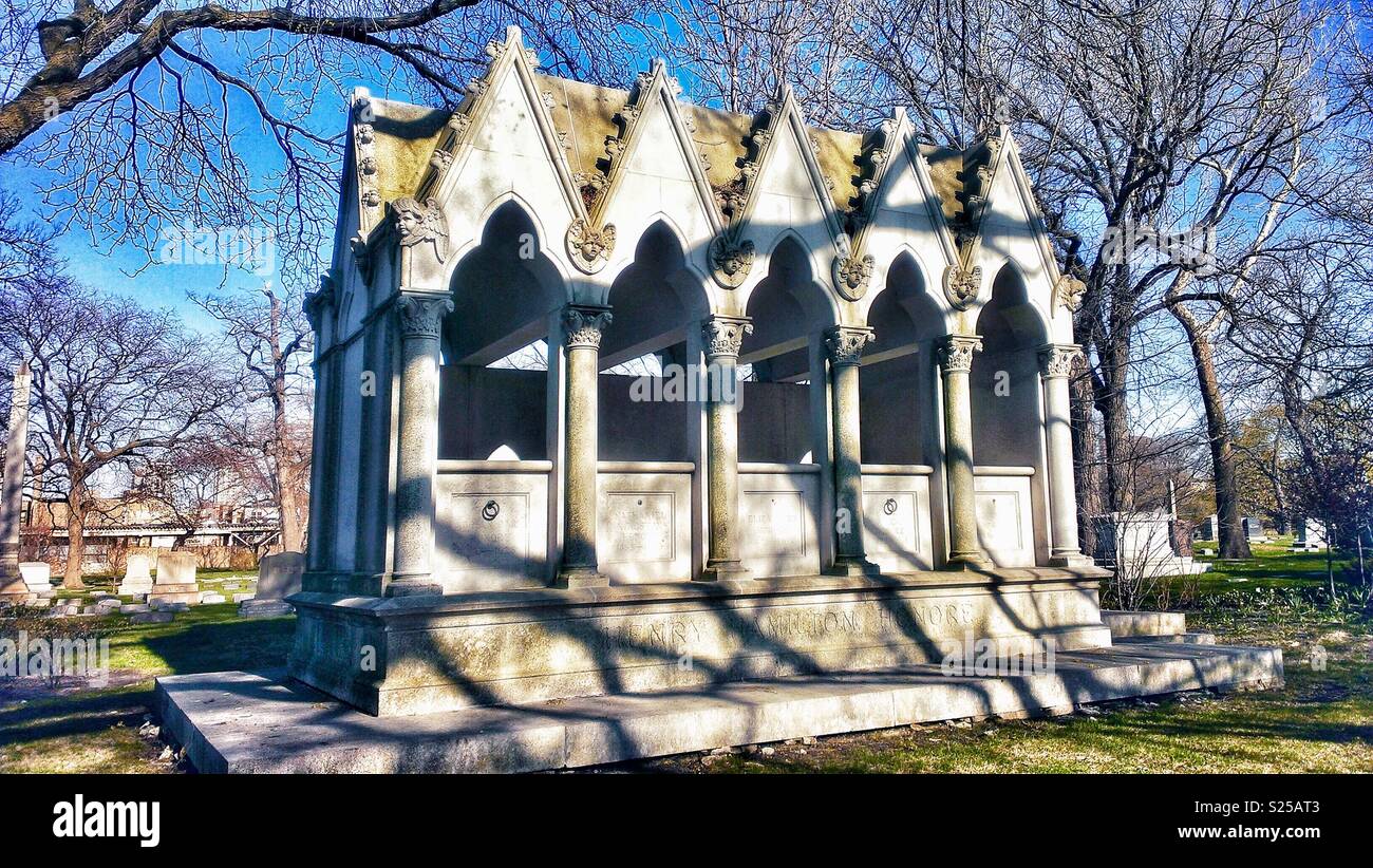 Henry Hamilton Honoré tomb in French Gothic style - Smartphone Captured Stock Image Henry Hamilton Honoré tomb in French Gothic style - Smartphone Captured Stock Image