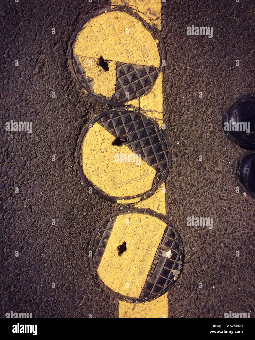 Yellow parking lines Stock Photo