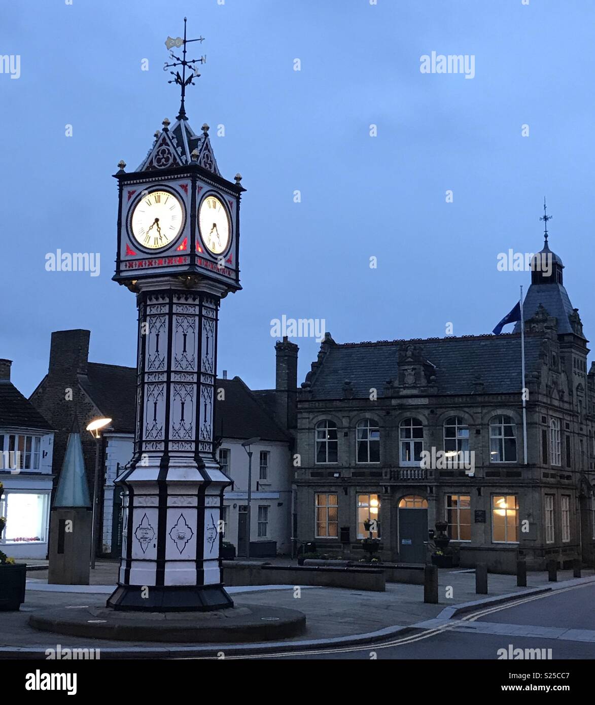 Downham Market clock tower & town hall at dusk Stock Photo Alamy