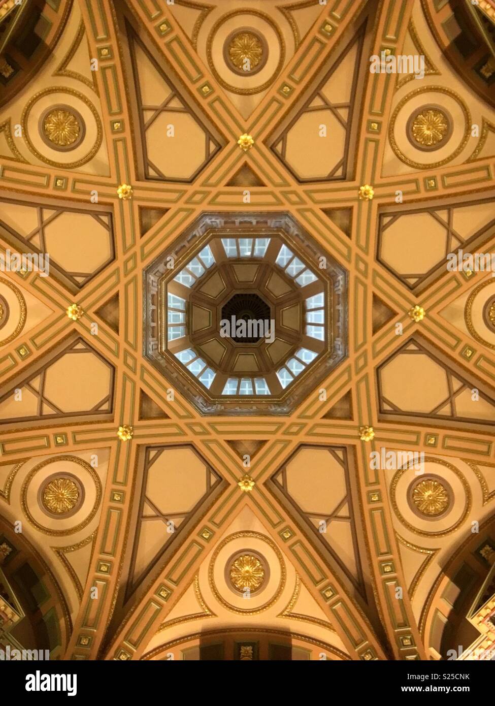 Decorative renaissance style ceiling in foyer of old building - Smartphone Captured Stock Image