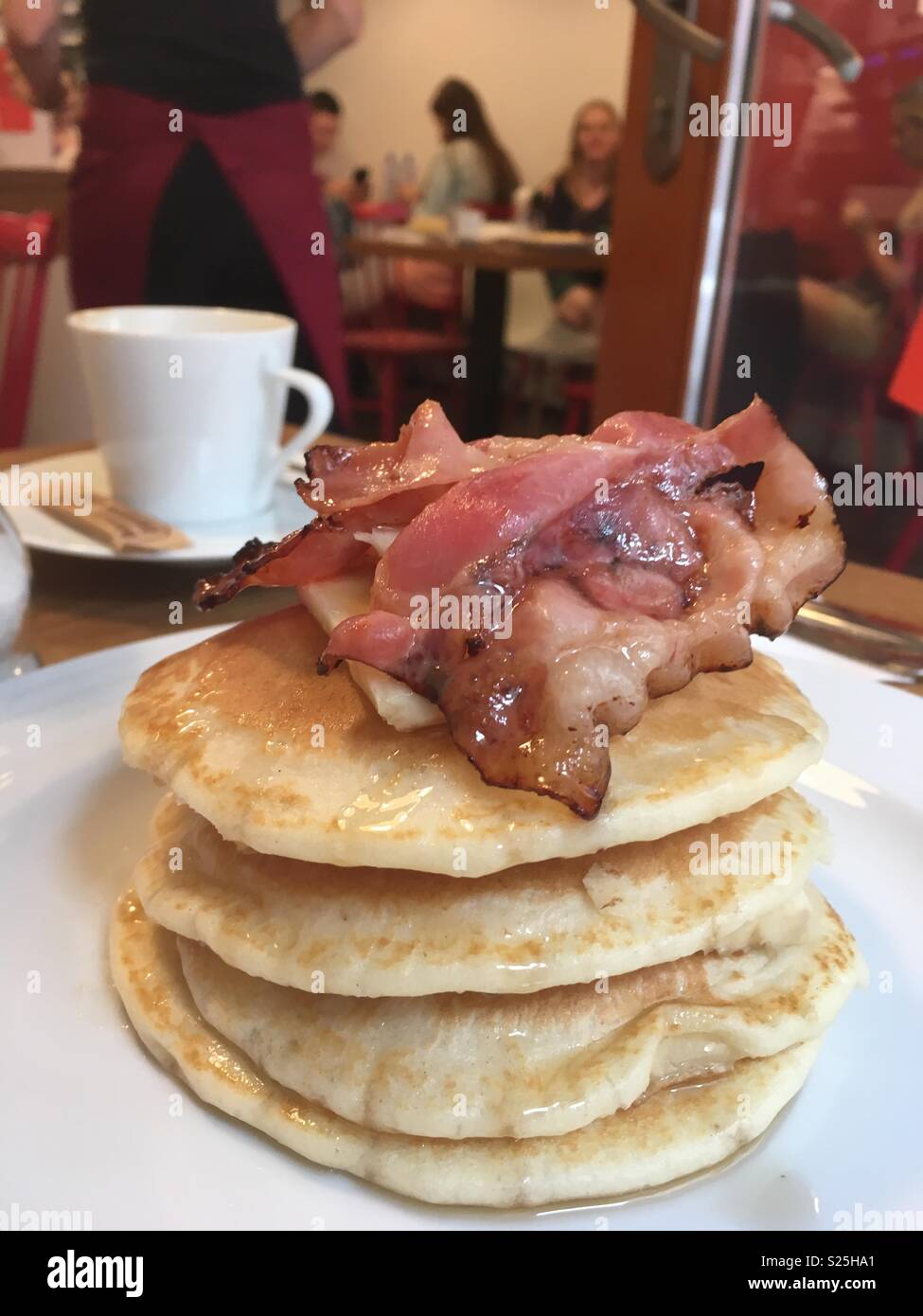 Bacon maple syrup pancakes Stock Photo