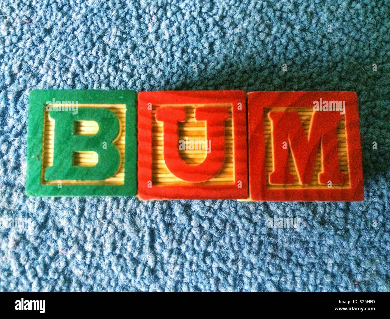 Bum written in children’s toy wooden blocks - Smartphone Captured Stock Image