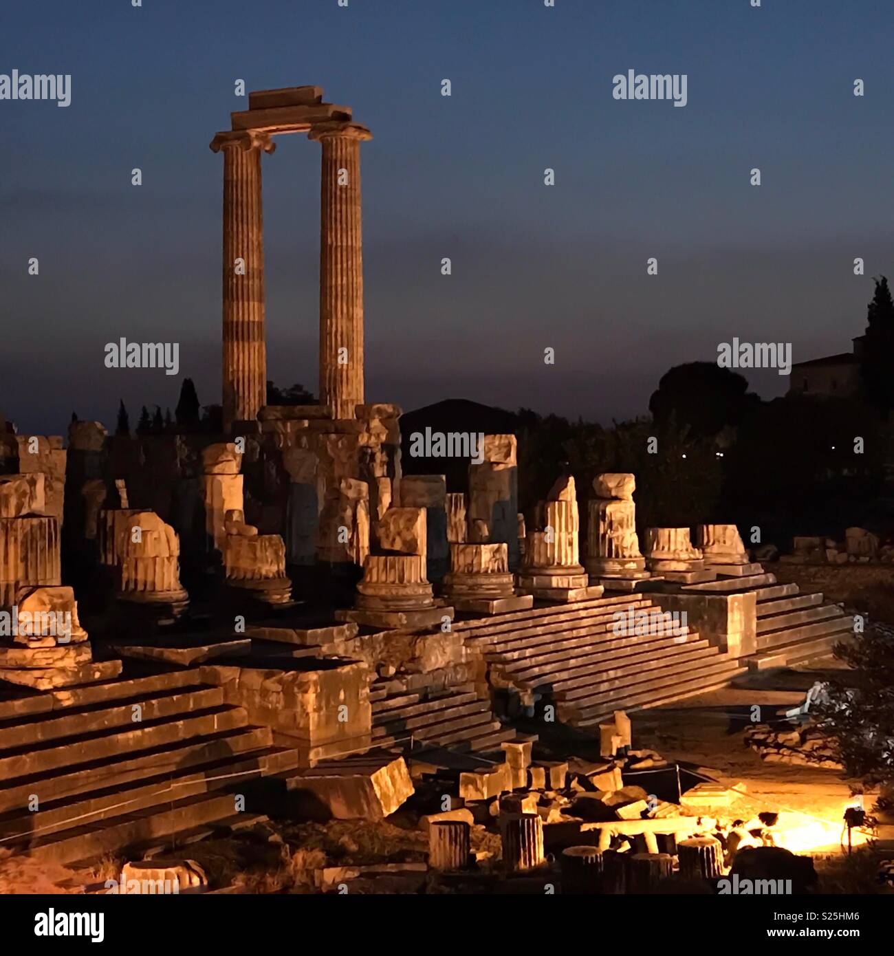 Apollo temple of Didima at sunset, Didim Turkey Stock Photo