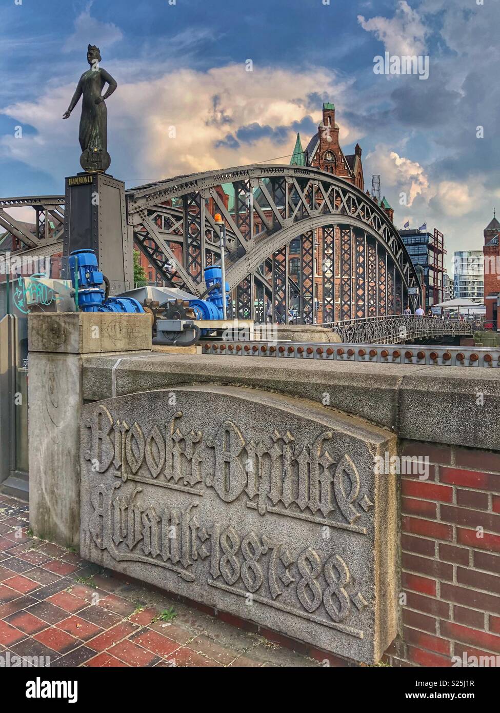 Brooks Bridge leading to the Speicherstadt, a preserved warehouse district in Hamburg, Germany. - Smartphone Captured Stock Image