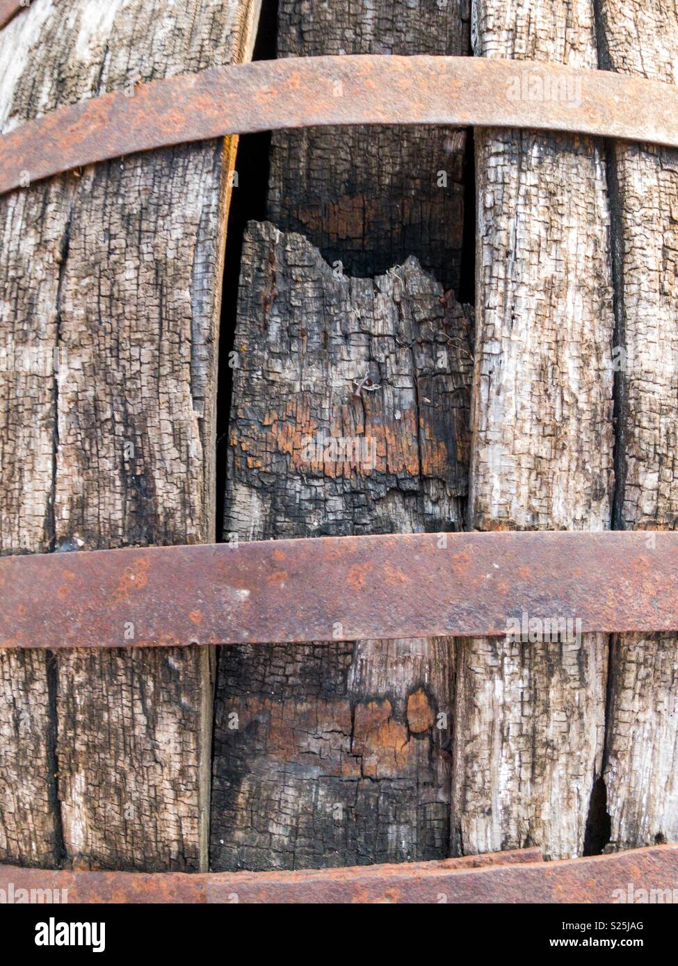 Broken old wine barrel Stock Photo