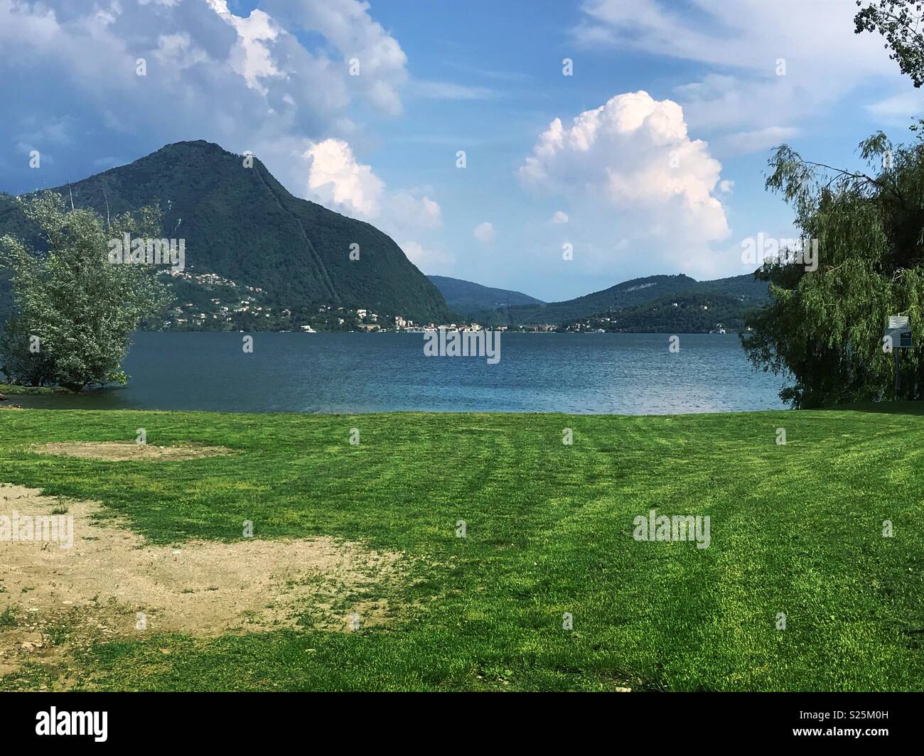 View of Lake Maggiore from the park in Verbania, Italy. - Smartphone Captured Stock Image