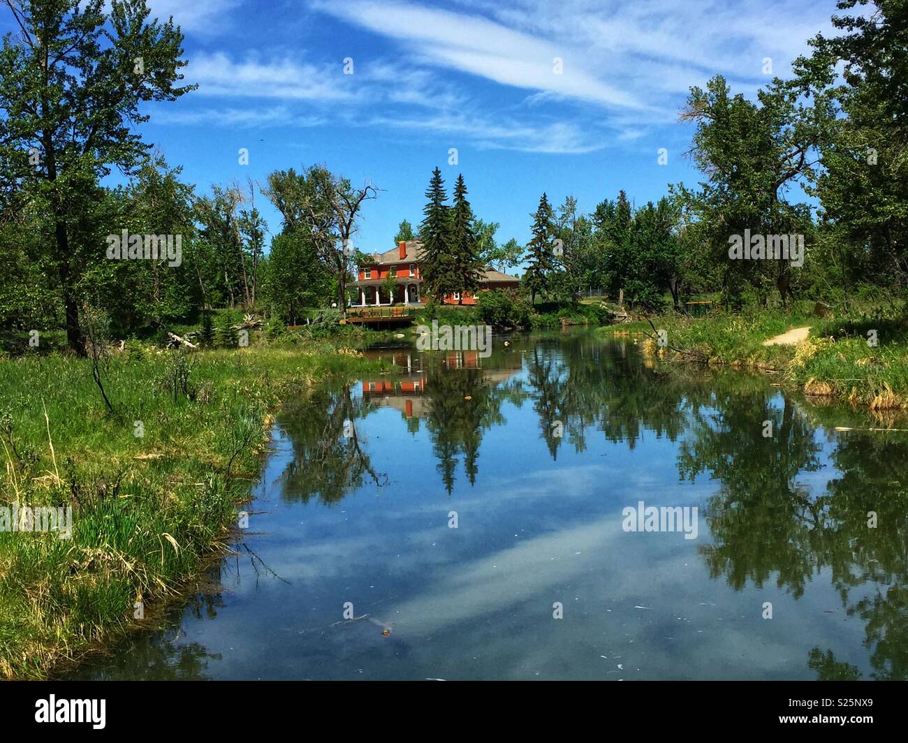 Lagoon, Inglewood Bird Sanctuary,Calgary,Alberta, Canada, Colonel James Walker Historic House. Stock Photo