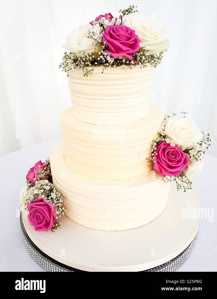 Wedding Cake At Country Wedding In The North East Of England Stock