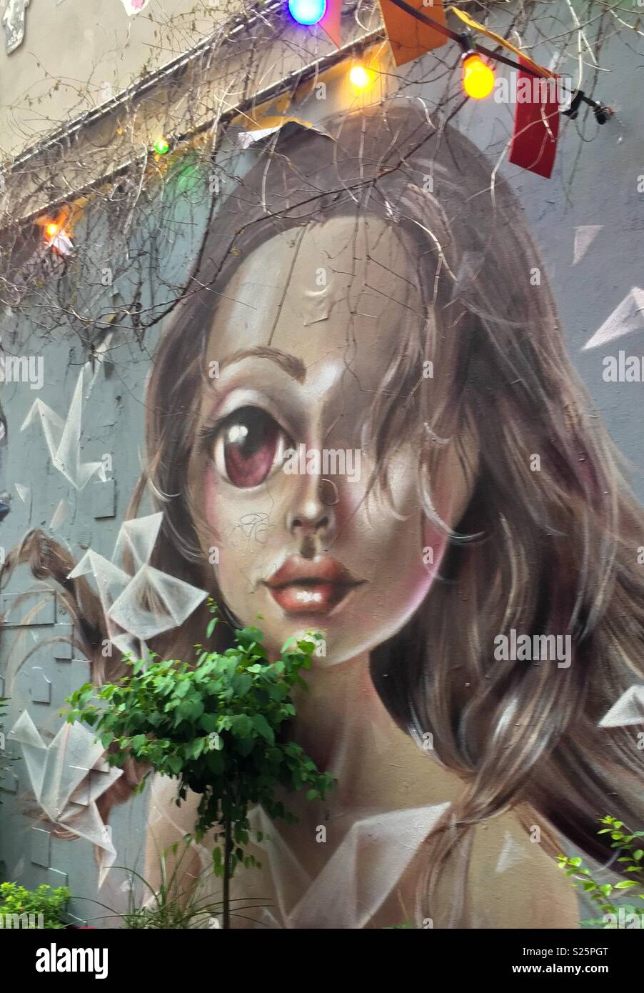 Female Face on the Wall: Street Art, Graffiti, Berlin Stock Photo