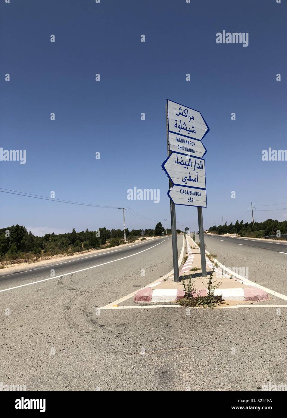 Road signings directions in Morocco - Smartphone Captured Stock Image