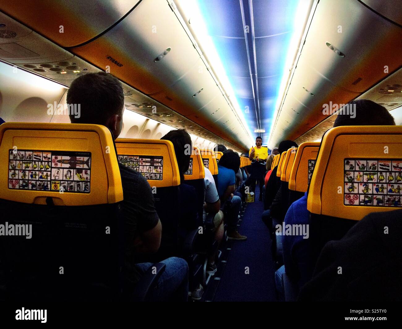 Ryanair cabin safety demonstration - Smartphone Captured Stock Image