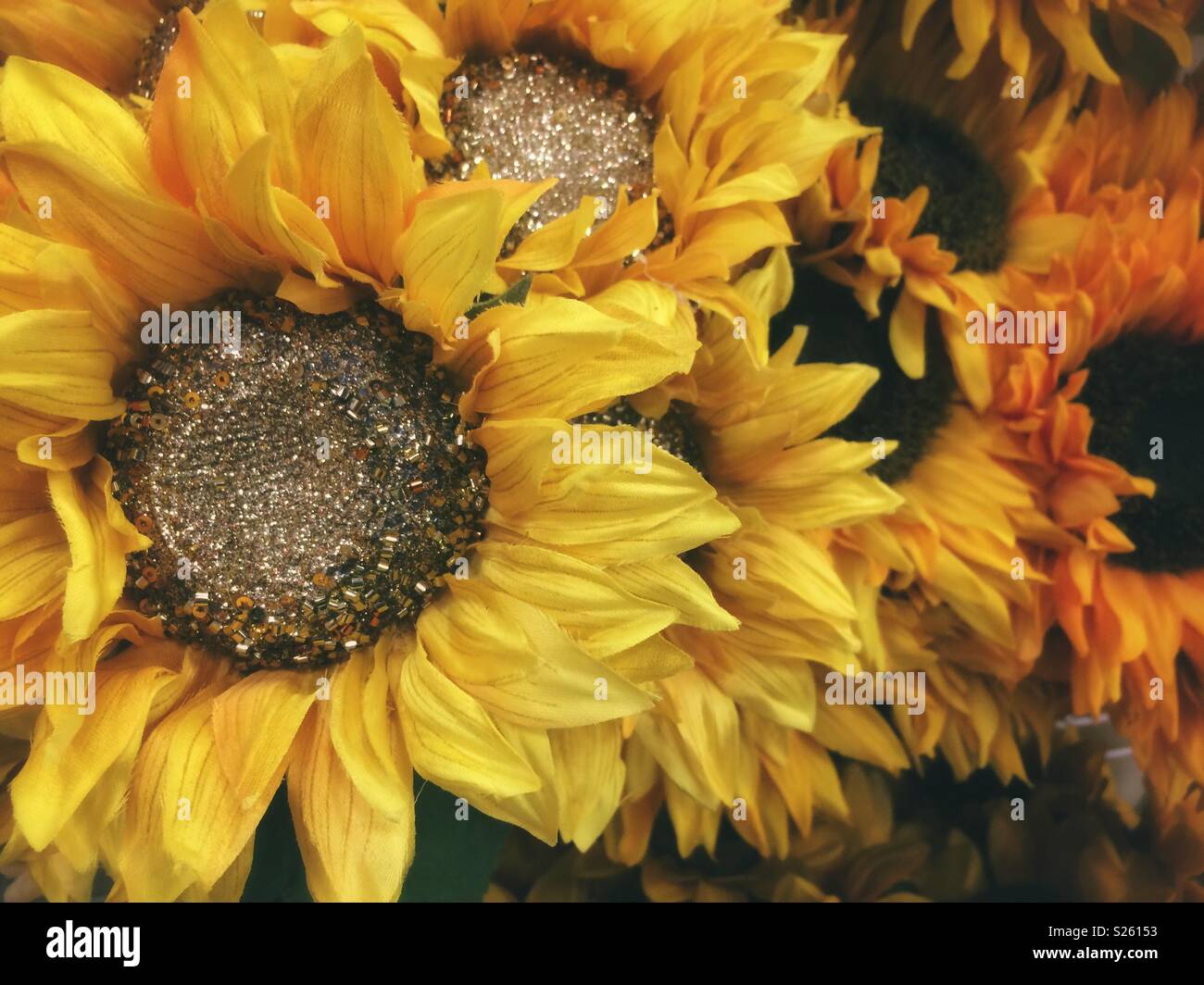 Artificial Sunflowers with glitter Stock Photo Alamy