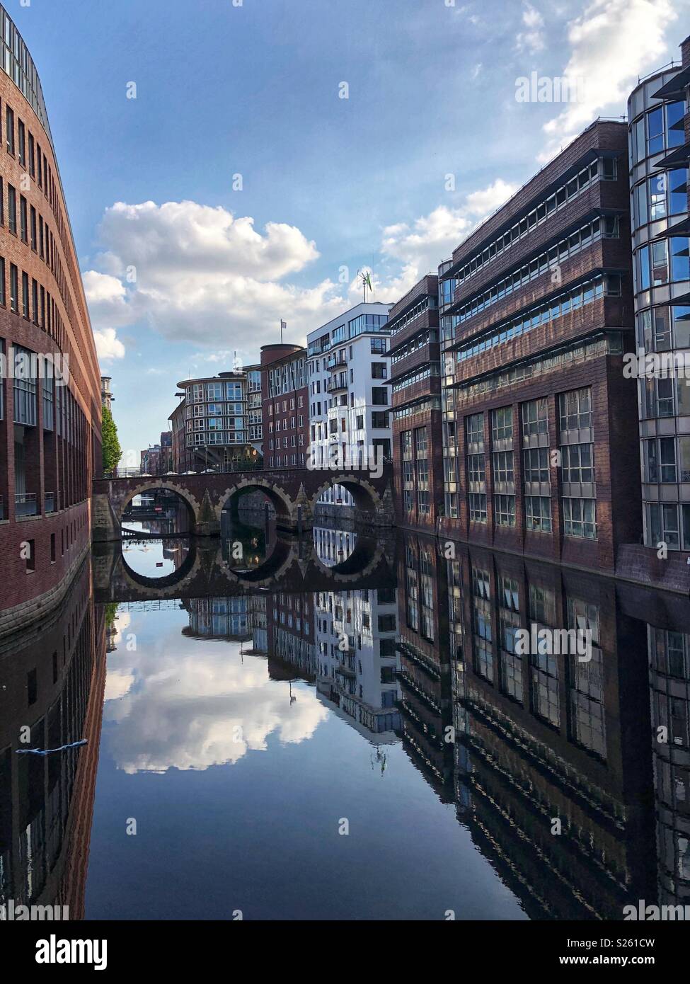 Canals and water reflections in Hamburg, Germany. - Smartphone Captured Stock Image