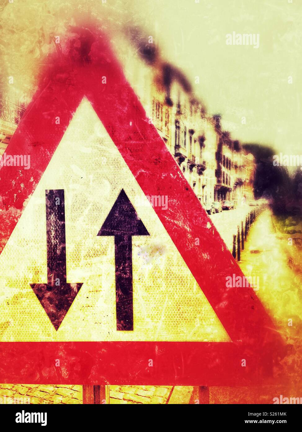 Two way road sign - Smartphone Captured Stock Image