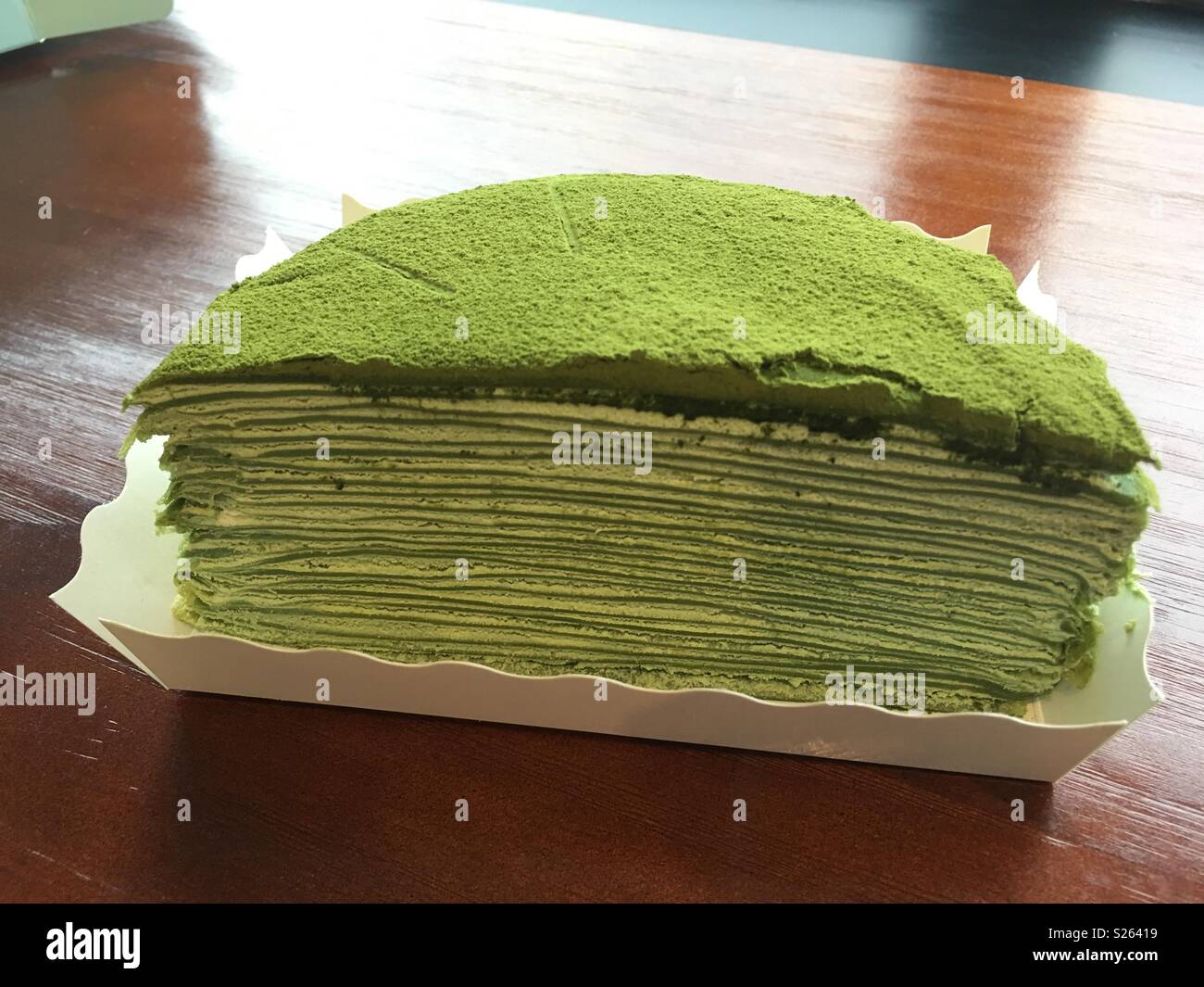 Green tea mille crepe cake Stock Photo
