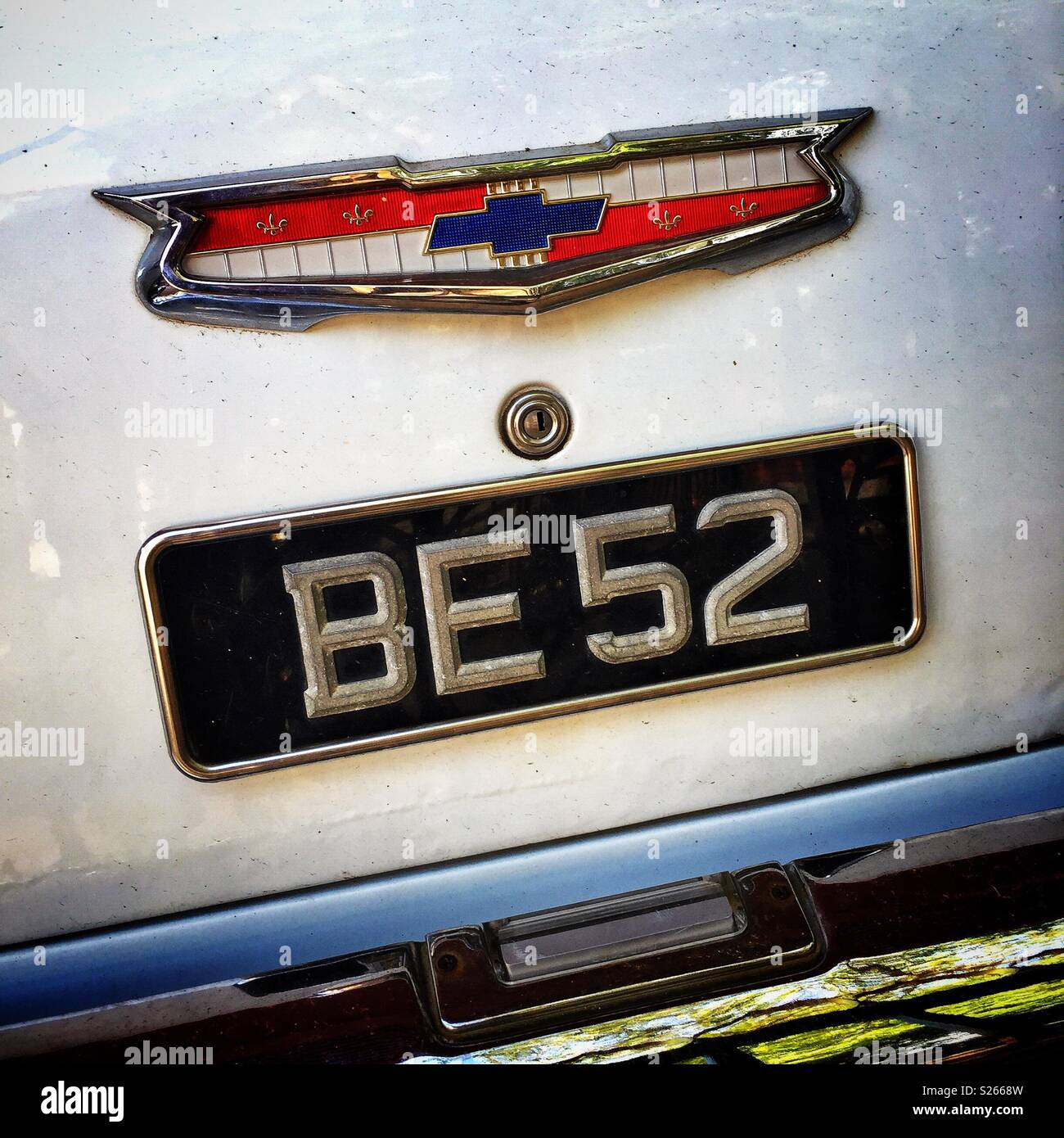 Detail of the Chevrolet limousine used to transport Malaysia's first Prime Minister to the declaration ceremony in 1957, on display outside the Proclamation of Independence Memorial, Malacca - Smartphone Captured Stock Image