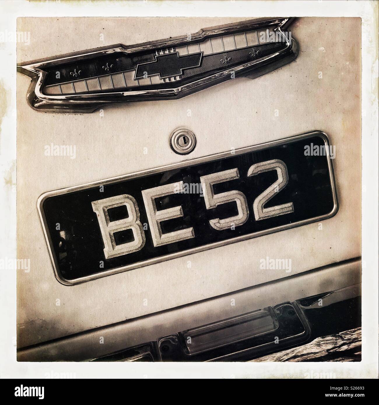 Detail of the Chevrolet limousine used to transport Malaysia's first Prime Minister to the declaration ceremony in 1957, on display outside the Proclamation of Independence Memorial, Malacca - Smartphone Captured Stock Image