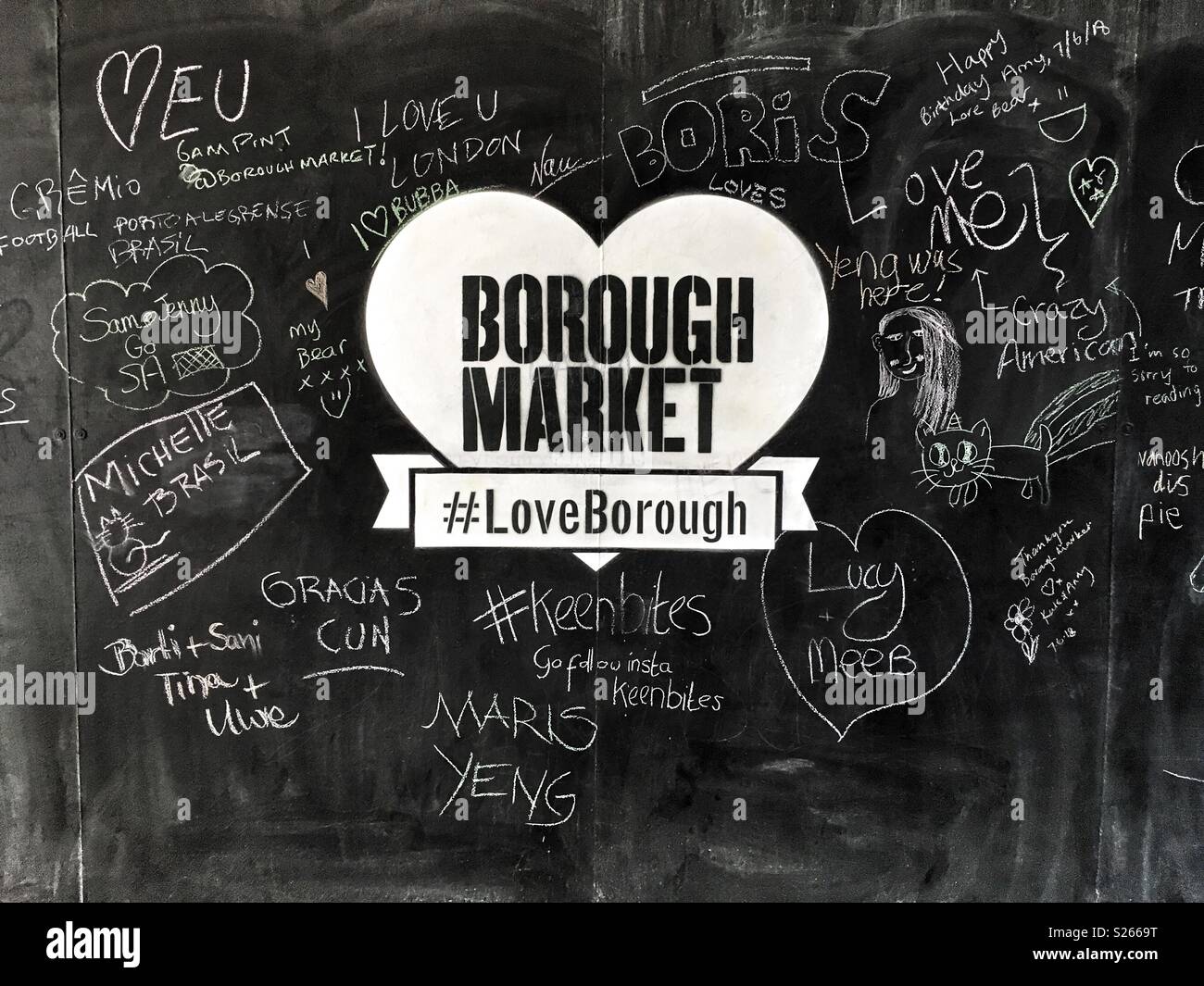 Blackboard of comments at Borough Market in London, England - Smartphone Captured Stock Image