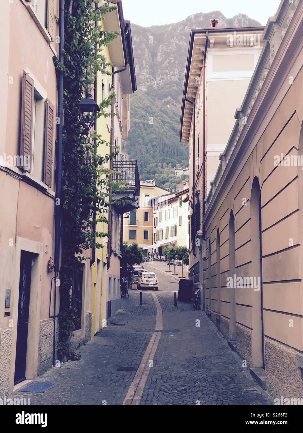 The narrow streets of Gargnano Stock Photo