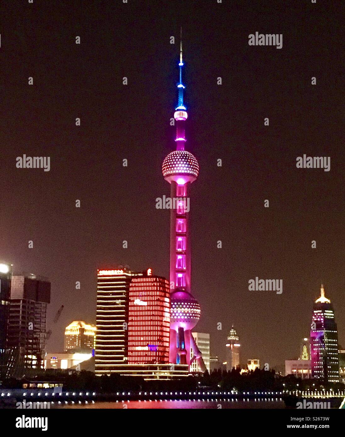 Shanghai nightscape river cruise - Smartphone Captured Stock Image