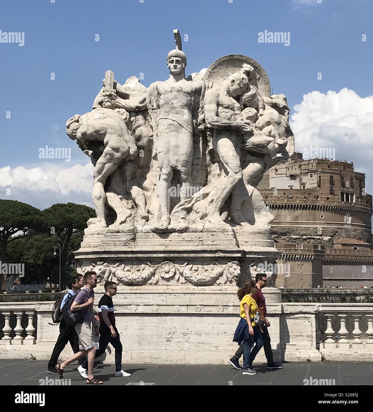 Statue on Ponte Vittorio Emanuele II in Rome, Italy. - Smartphone Captured Stock Image