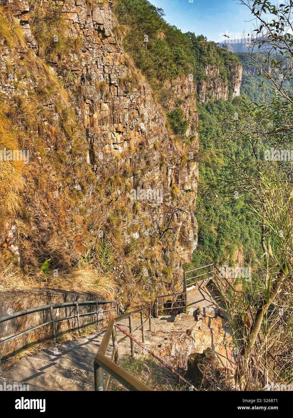 Steps leading down into the Grand Canyon in Guangdong Province in Southern China. - Smartphone Captured Stock Image