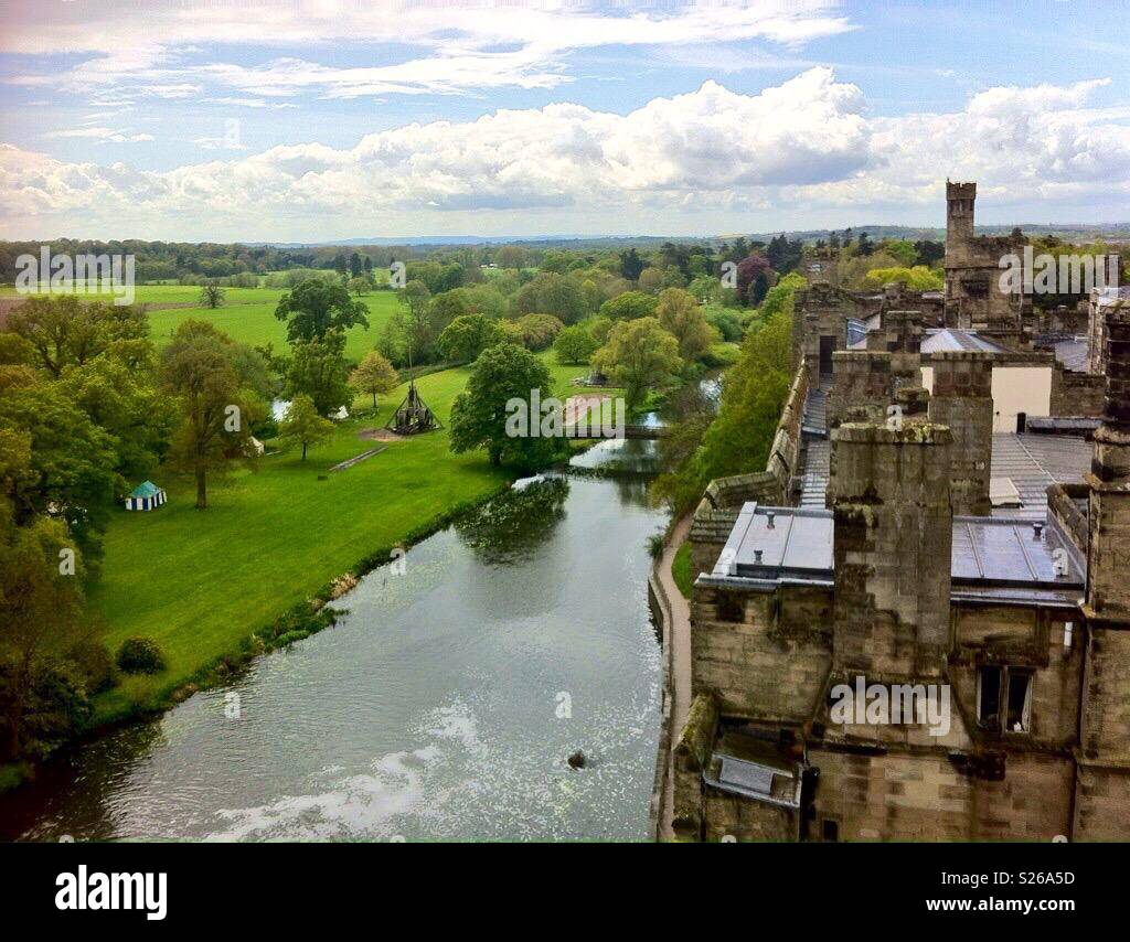 View from Warwick Castle over the River Avon and Castle Park designed by Capability Brown (one of his first commissions) - Smartphone Captured Stock Image