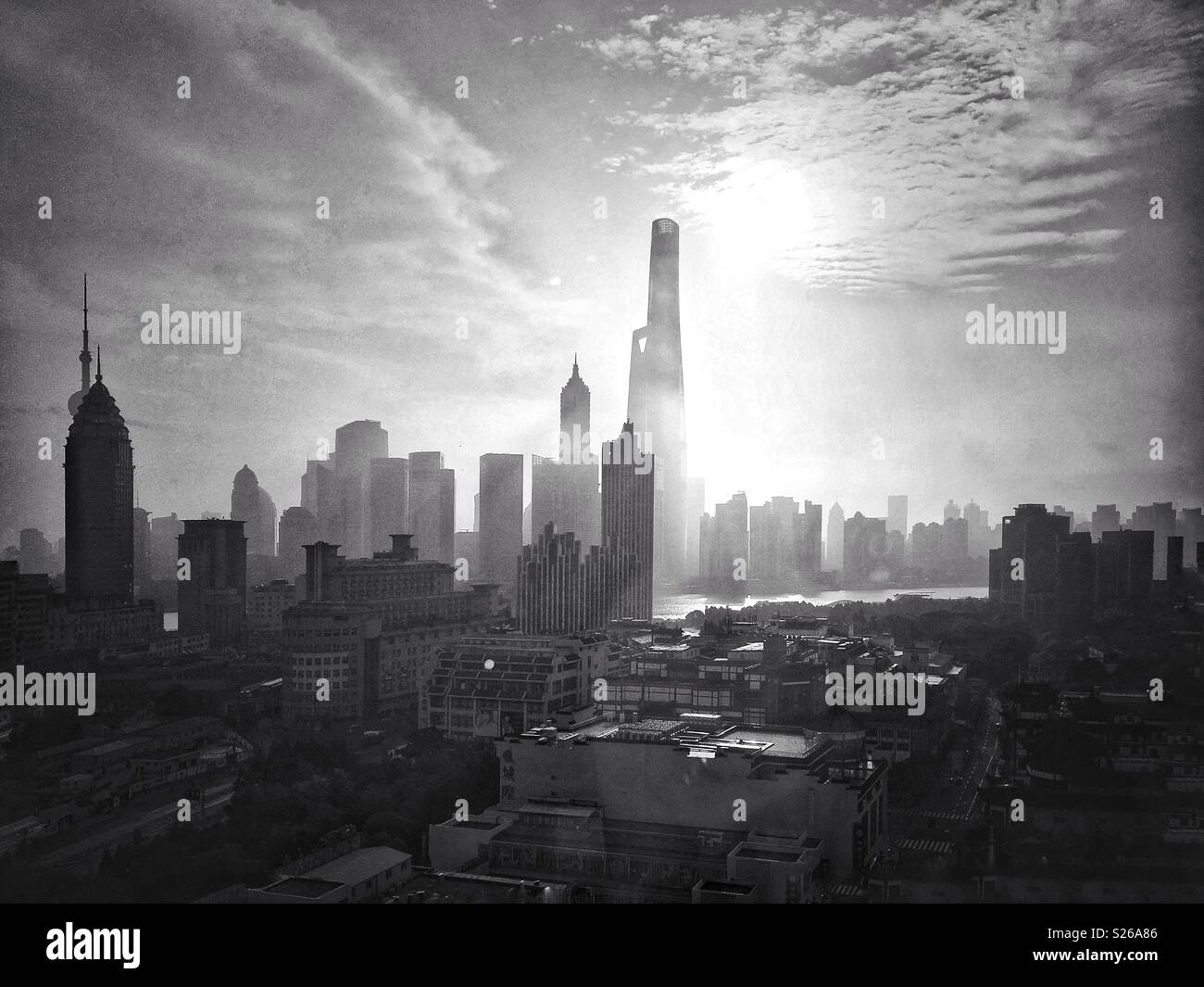 Shanghai skyline at a sunrise. - Smartphone Captured Stock Image
