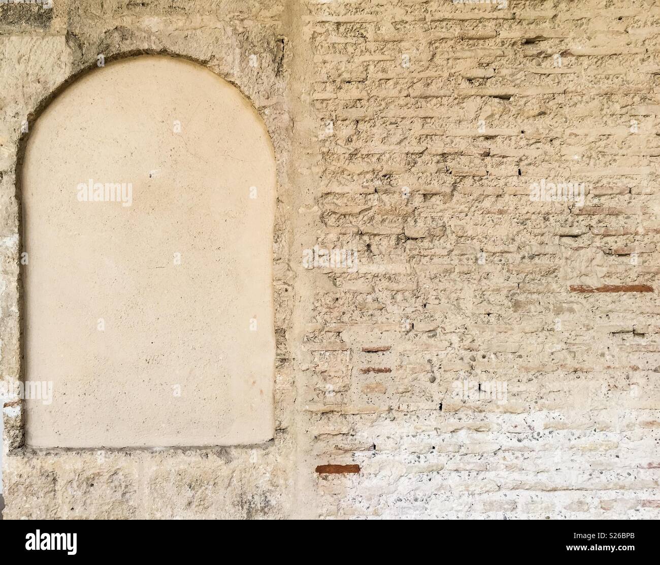 boarded window on a wall Stock Photo