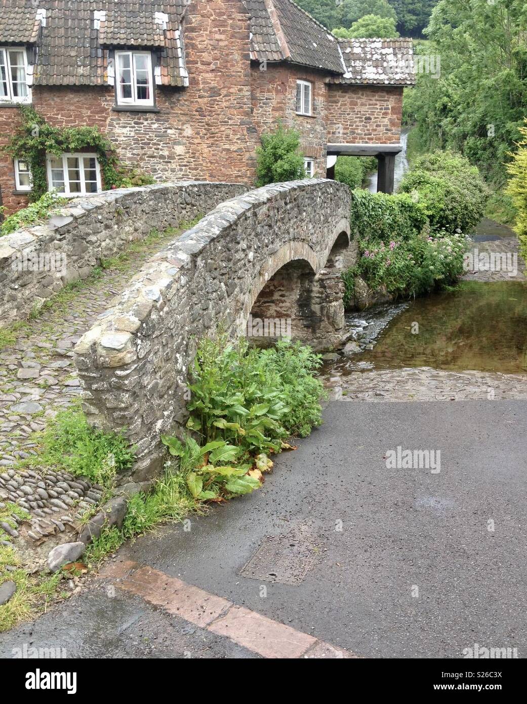 Pack horse bridge Allerford Stock Photo Alamy