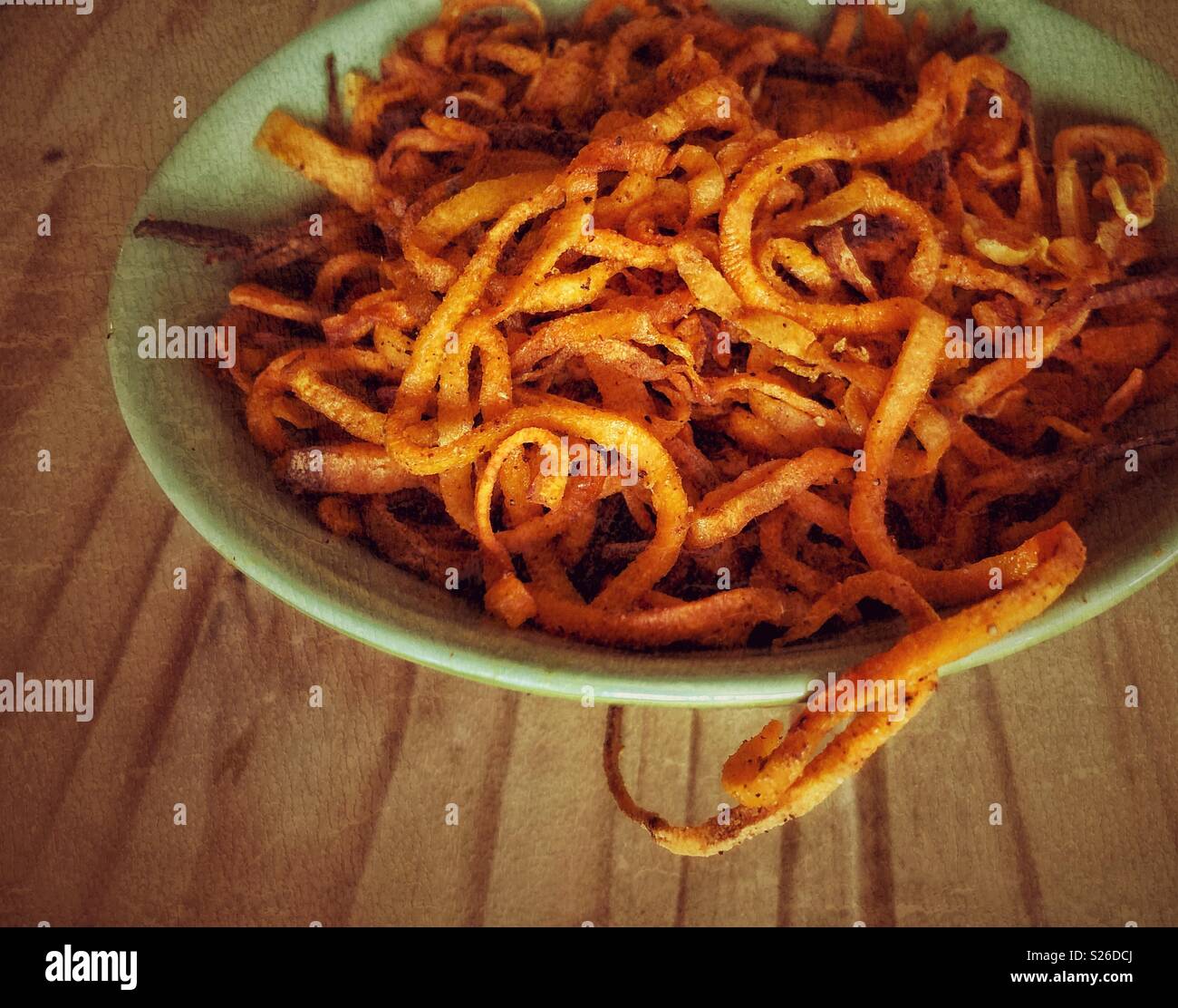 Bowl of cooked and seasoned sweet potato noodles - Smartphone Captured Stock Image