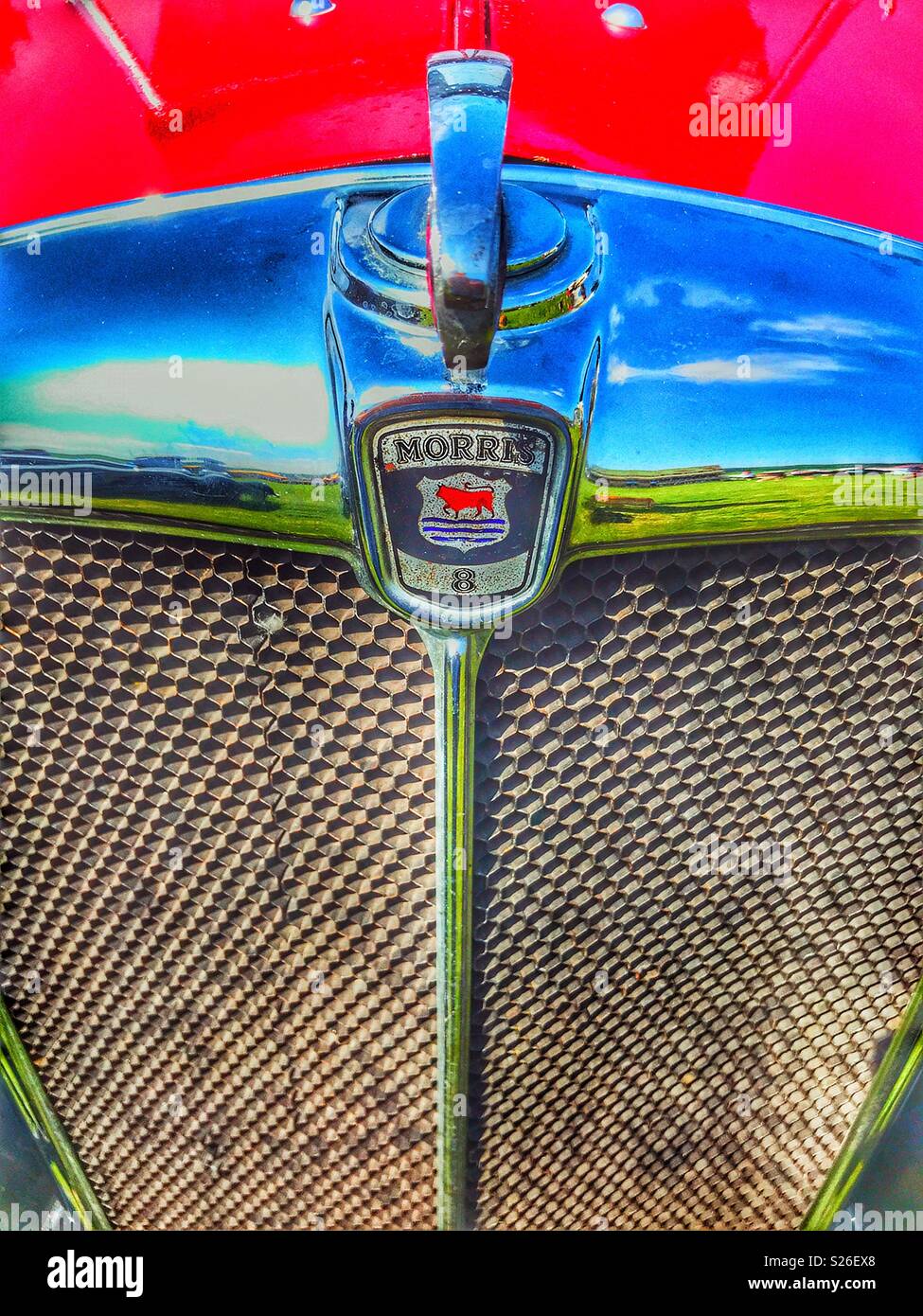 Classic &  vintage Cars, Morris  8, bonnet and chrome detail - Smartphone Captured Stock Image