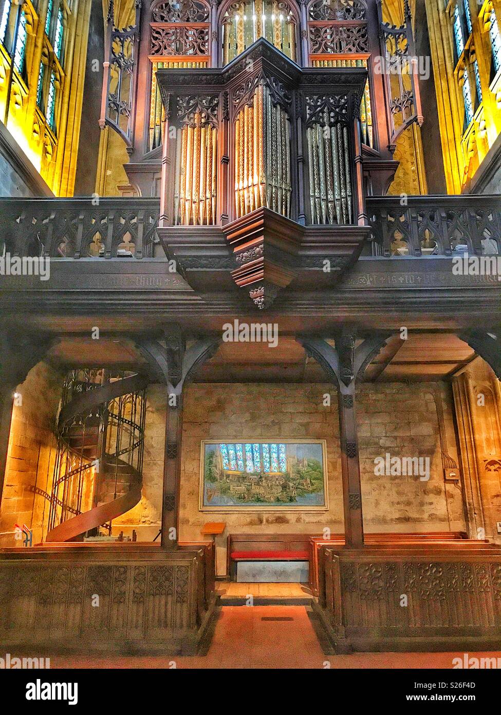 The organ loft in the the magnificent Sherborne Abbey, Sherborne, Dorset, England - Smartphone Captured Stock Image
