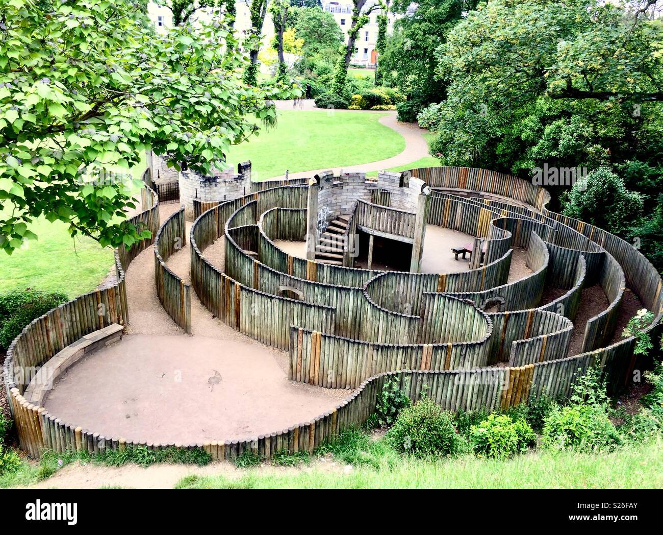 Children’s maze in Dane John gardens, Canterbury, Kent - Smartphone Captured Stock Image