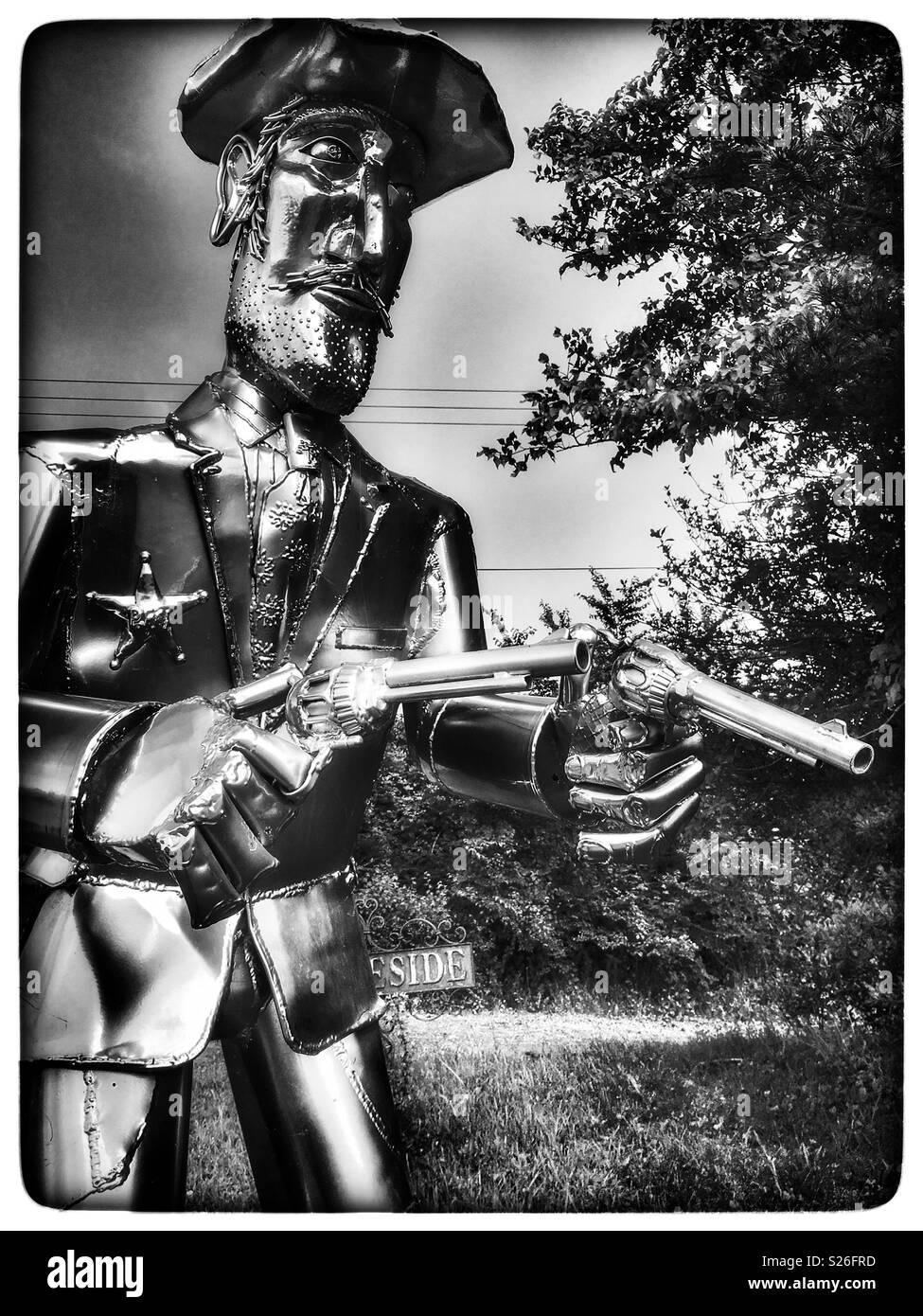 Metal sheriff beside the road, Middleton, Suffolk, UK. - Smartphone Captured Stock Image