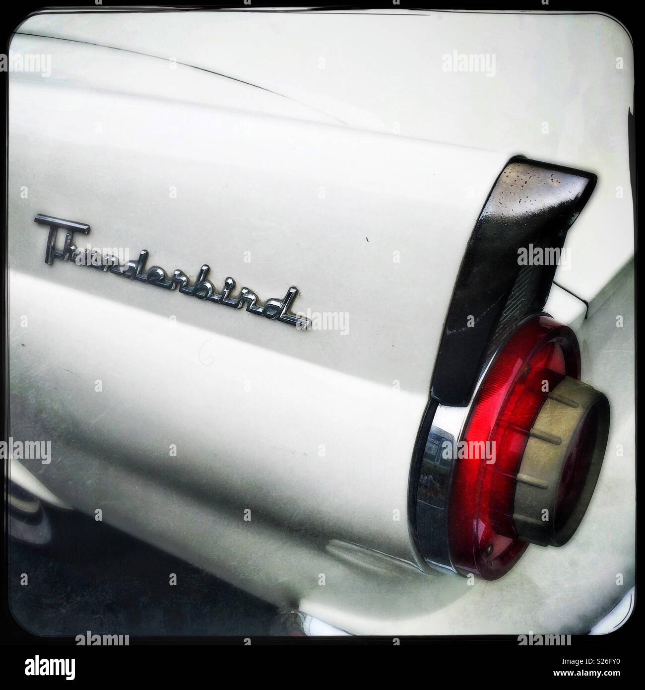 Detail of a 1956 Ford Thunderbird, used as street dressing in the Hollywood Boulevarde attraction at Universal Studios theme park, Sentosa, Singapore - Smartphone Captured Stock Image