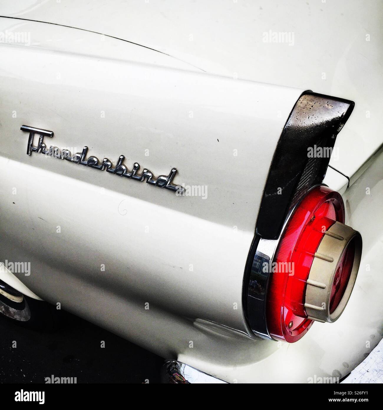 Detail of a 1956 Ford Thunderbird, used as street dressing in the Hollywood Boulevarde attraction at Universal Studios theme park, Sentosa, Singapore - Smartphone Captured Stock Image