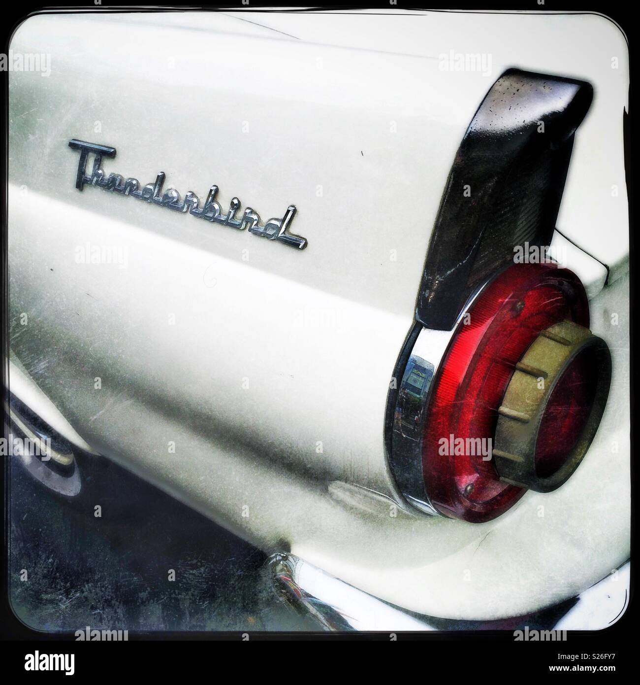 Detail of a 1956 Ford Thunderbird, used as street dressing in the Hollywood Boulevarde attraction at Universal Studios theme park, Sentosa, Singapore - Smartphone Captured Stock Image